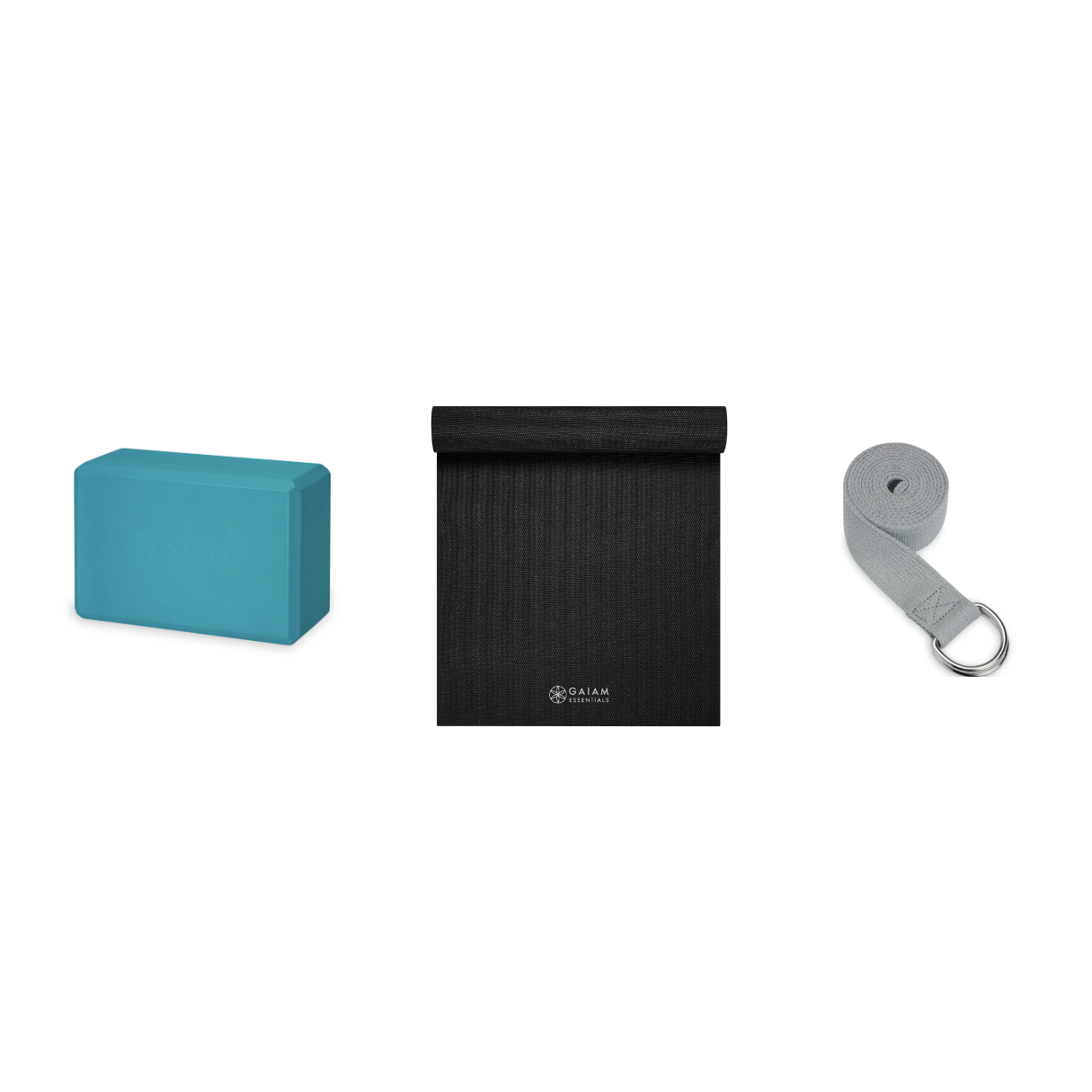 Yoga Bundle - Block (Vivid Blue), Mat (Black), Strap (Grey)